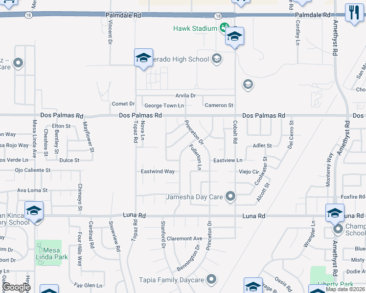map of restaurants, bars, coffee shops, grocery stores, and more near 13048 Evanston Street in Victorville
