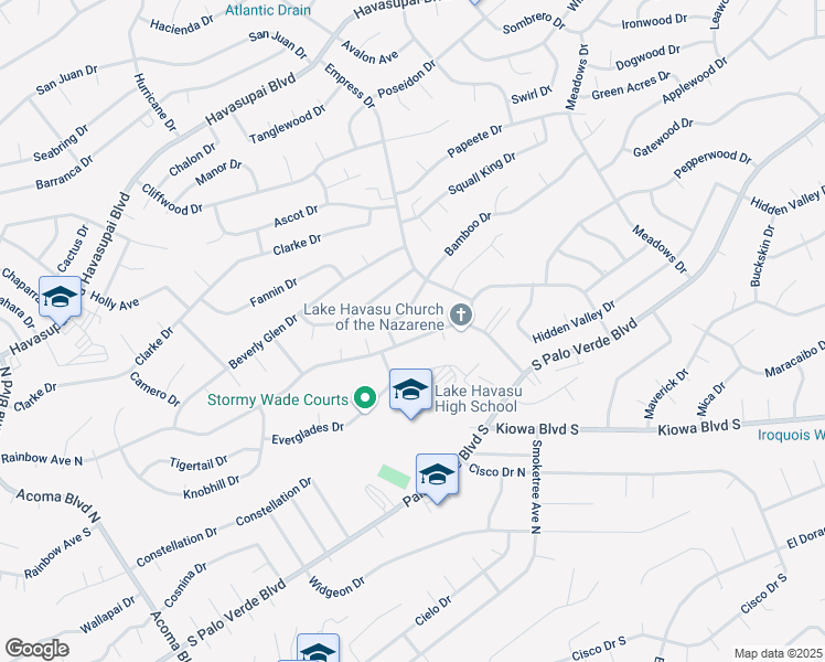 map of restaurants, bars, coffee shops, grocery stores, and more near 2627-2633 Rainbow Avenue North in Lake Havasu City