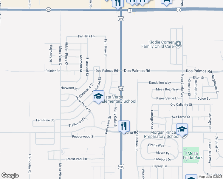 map of restaurants, bars, coffee shops, grocery stores, and more near 12041 Spanish Oaks Court in Victorville