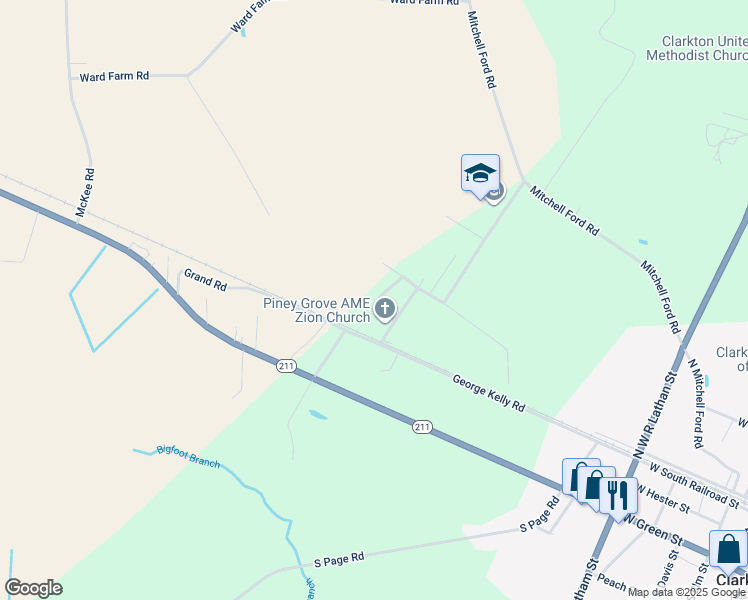 map of restaurants, bars, coffee shops, grocery stores, and more near 59 Howie and Hammonds Road in Clarkton