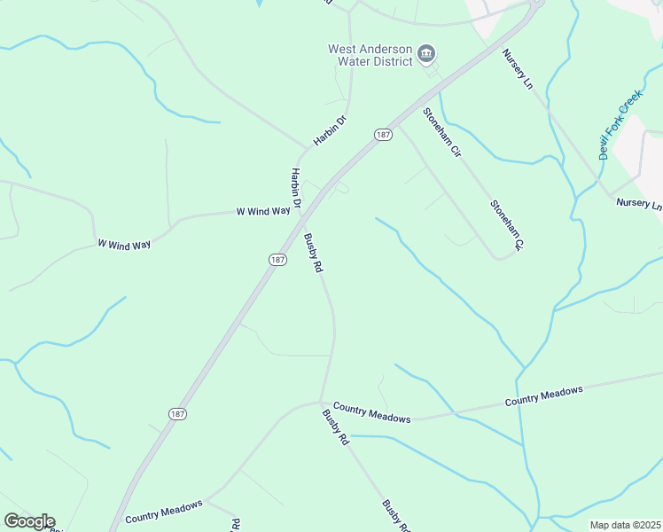 map of restaurants, bars, coffee shops, grocery stores, and more near 1821 Busby Road in Anderson