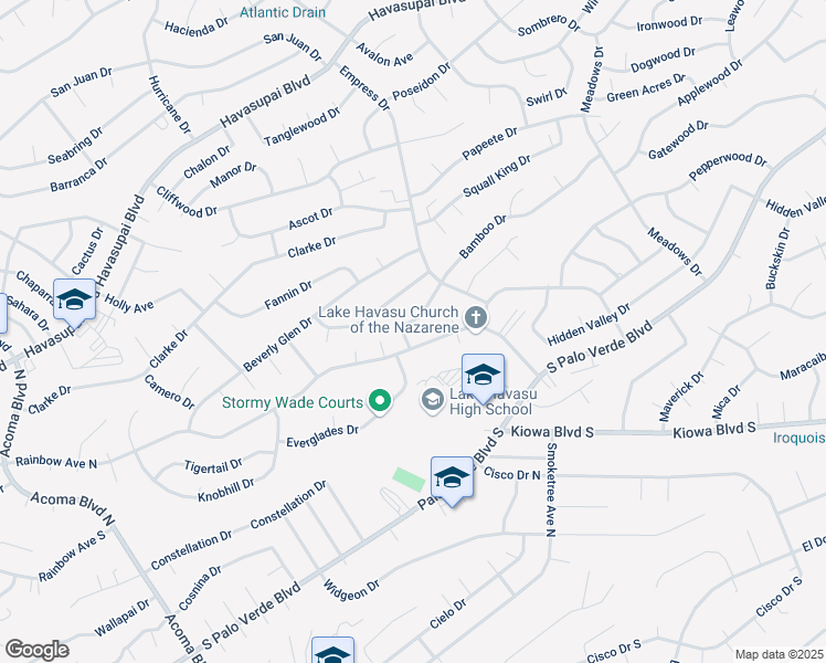 map of restaurants, bars, coffee shops, grocery stores, and more near 2633 Rainbow Avenue North in Lake Havasu City