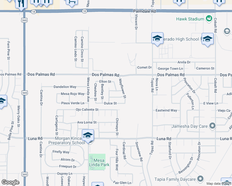 map of restaurants, bars, coffee shops, grocery stores, and more near 12639 Garfield Street in Victorville