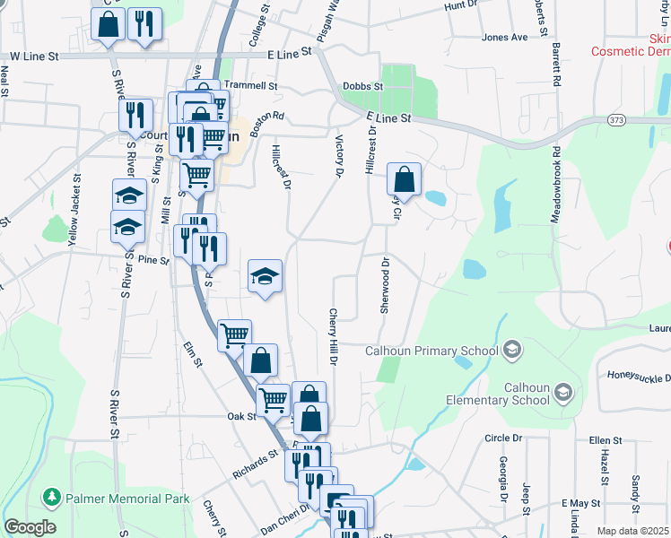 map of restaurants, bars, coffee shops, grocery stores, and more near 211 Cherry Hill Drive in Calhoun