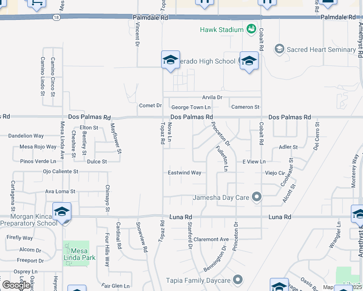 map of restaurants, bars, coffee shops, grocery stores, and more near 12972 Rising Moon Way in Victorville