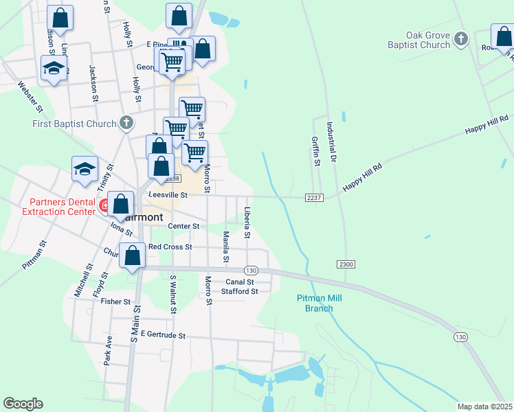 map of restaurants, bars, coffee shops, grocery stores, and more near 3006 Nc 21 Highway in Fairmont