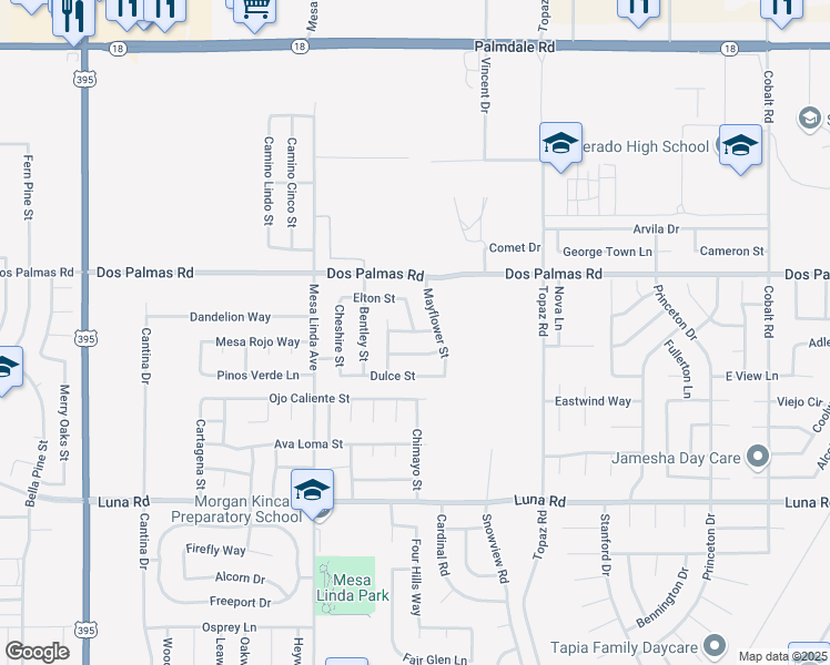 map of restaurants, bars, coffee shops, grocery stores, and more near Garfield Street & Eden Street in Victorville