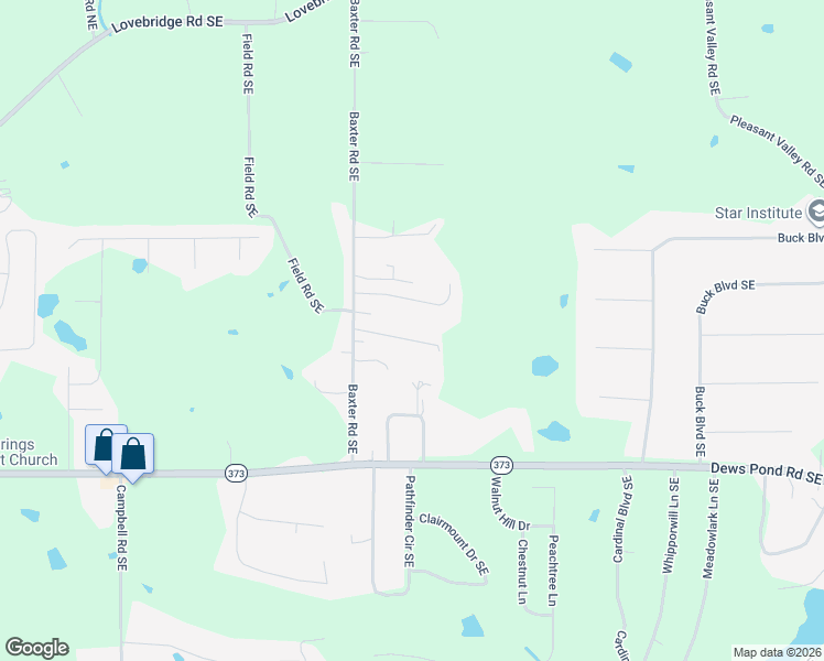 map of restaurants, bars, coffee shops, grocery stores, and more near 516 Baxter Road Southeast in Calhoun