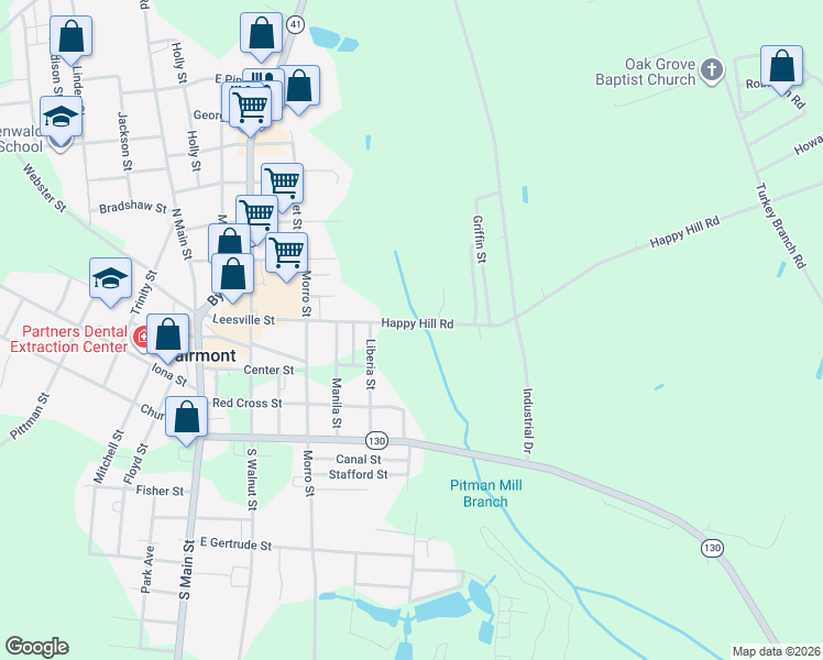 map of restaurants, bars, coffee shops, grocery stores, and more near 1765 Cardinal Circle in Fairmont