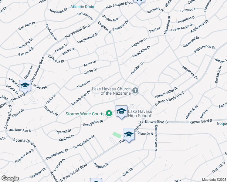 map of restaurants, bars, coffee shops, grocery stores, and more near 2643 Bamboo Drive in Lake Havasu City