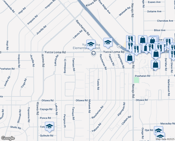 map of restaurants, bars, coffee shops, grocery stores, and more near 13509 Mohawk Road in Apple Valley