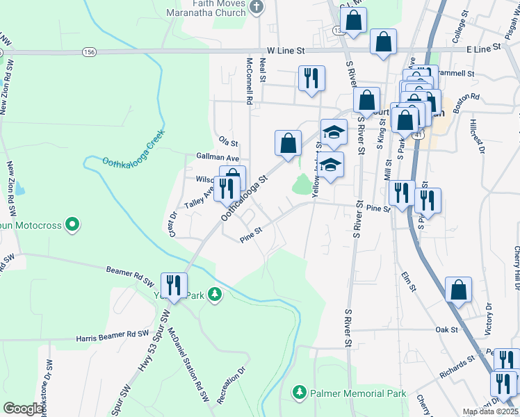 map of restaurants, bars, coffee shops, grocery stores, and more near 410 McConnell Road in Calhoun