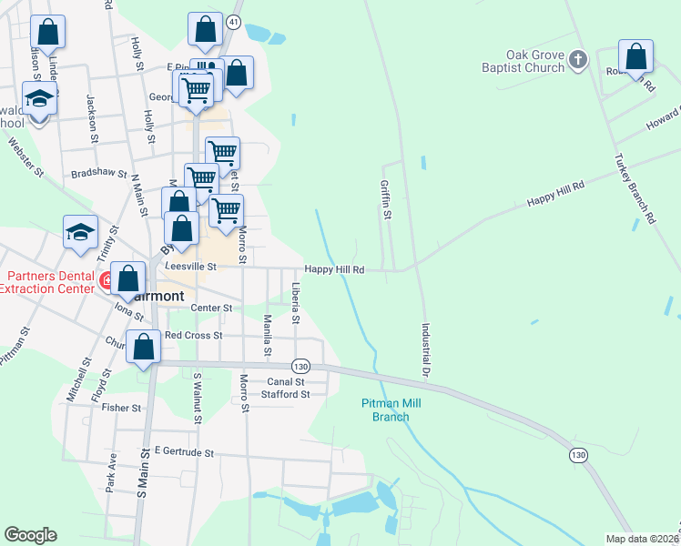 map of restaurants, bars, coffee shops, grocery stores, and more near 1765 Cardinal Circle in Fairmont