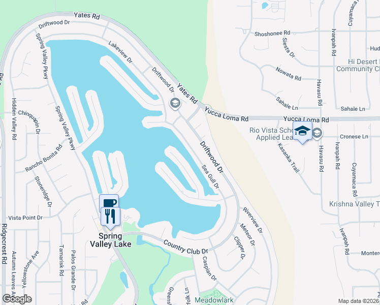 map of restaurants, bars, coffee shops, grocery stores, and more near 13580 Sea Gull Drive in Victorville