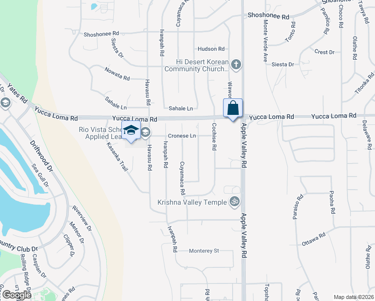 map of restaurants, bars, coffee shops, grocery stores, and more near 13591 Cuyamaca Road in Apple Valley