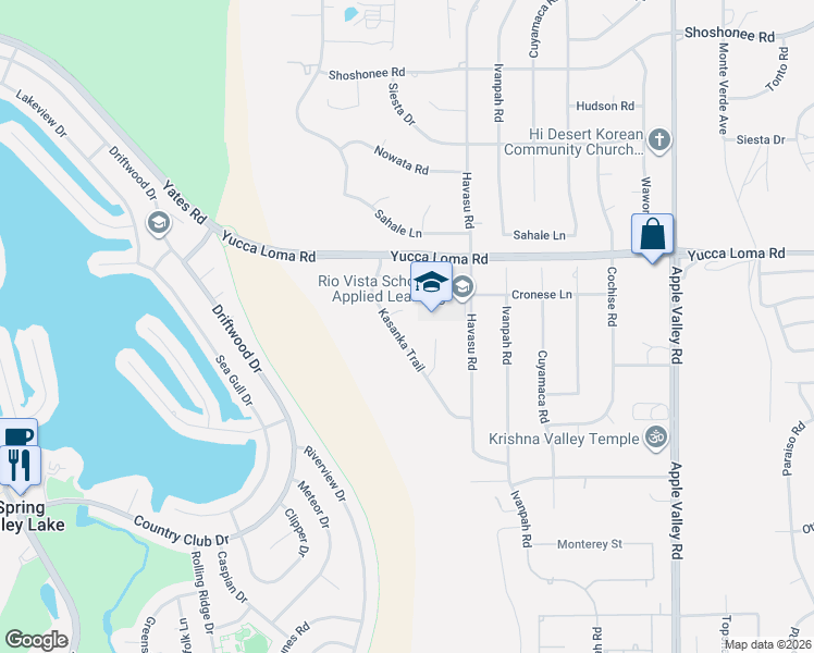 map of restaurants, bars, coffee shops, grocery stores, and more near 18786 Keres Road in Apple Valley