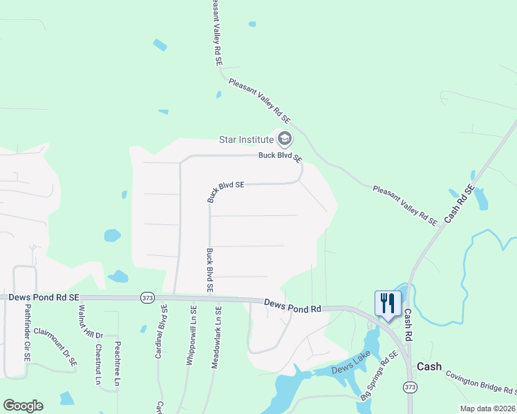 map of restaurants, bars, coffee shops, grocery stores, and more near 170 Walraven Way Southeast in Calhoun
