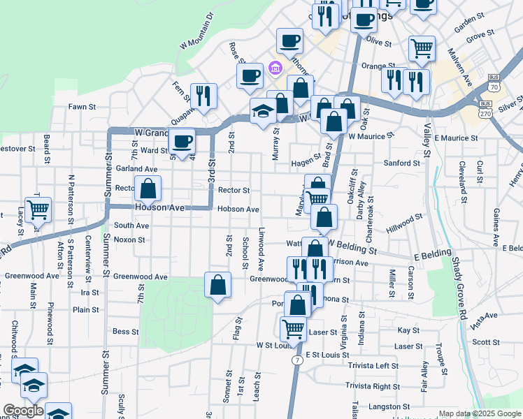 map of restaurants, bars, coffee shops, grocery stores, and more near in Hot Springs