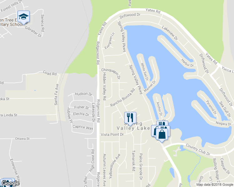 map of restaurants, bars, coffee shops, grocery stores, and more near 13580 Chinquapin Drive in Victorville