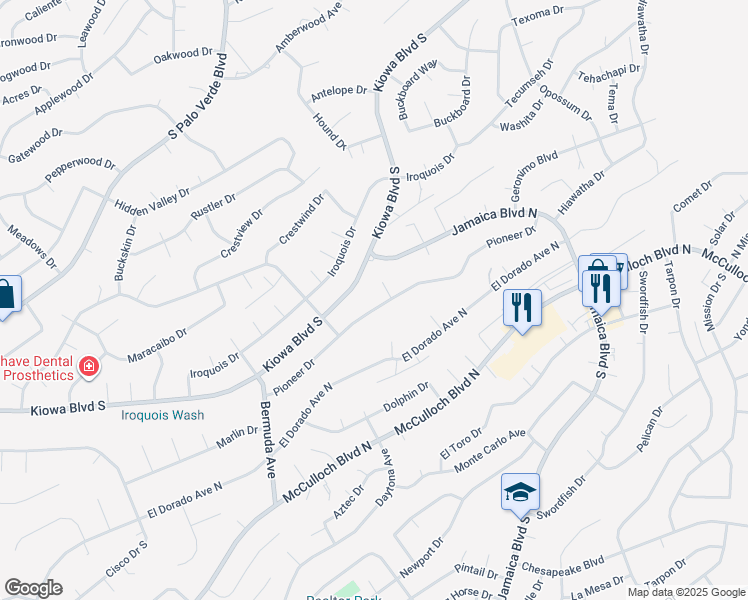 map of restaurants, bars, coffee shops, grocery stores, and more near 3316 Kiowa Boulevard South in Lake Havasu City