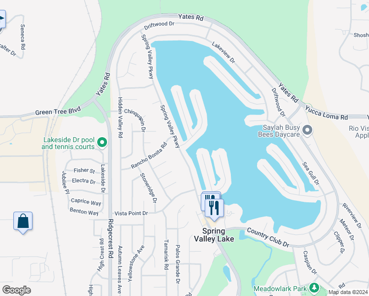 map of restaurants, bars, coffee shops, grocery stores, and more near 17991 Mariner Drive in Victorville