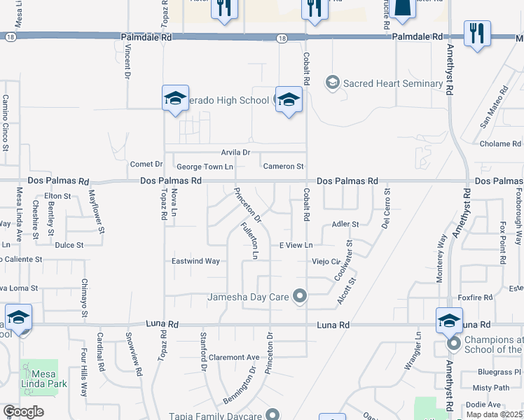 map of restaurants, bars, coffee shops, grocery stores, and more near 13618 Gateway Drive in Victorville