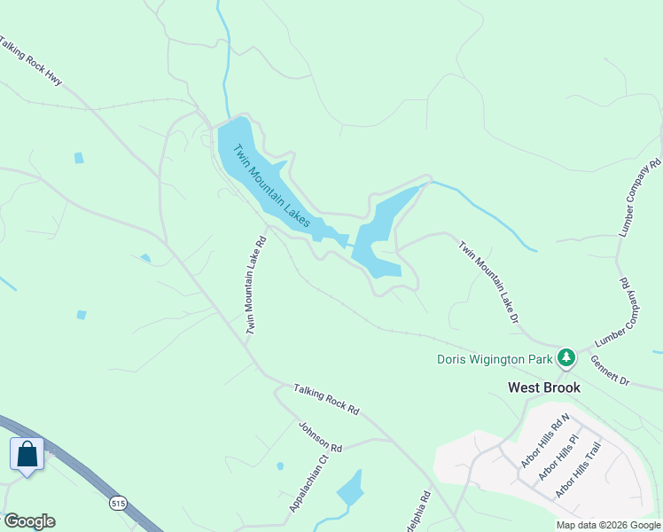 map of restaurants, bars, coffee shops, grocery stores, and more near 238 Twin Mountain Lake Circle in Talking Rock