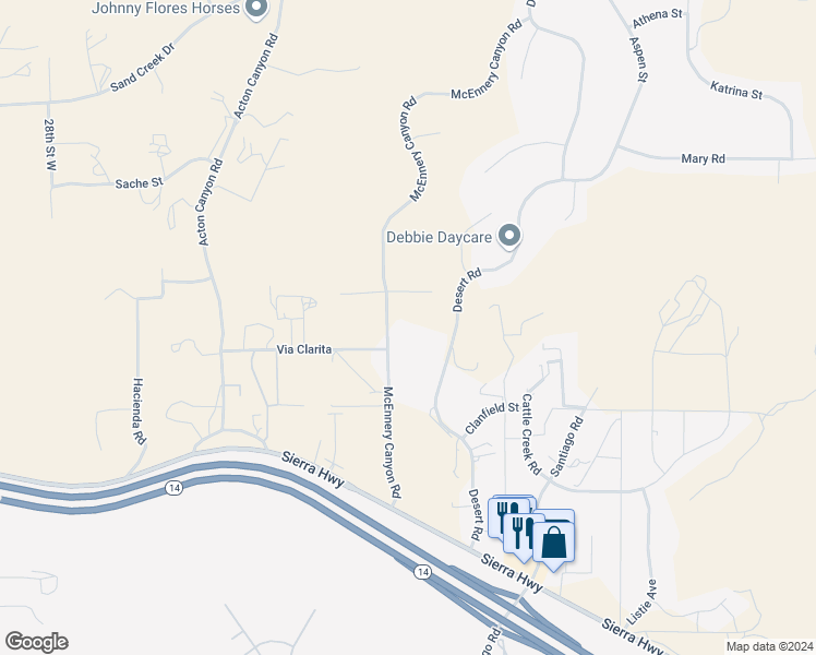 map of restaurants, bars, coffee shops, grocery stores, and more near 33926 McEnnery Canyon Road in Acton