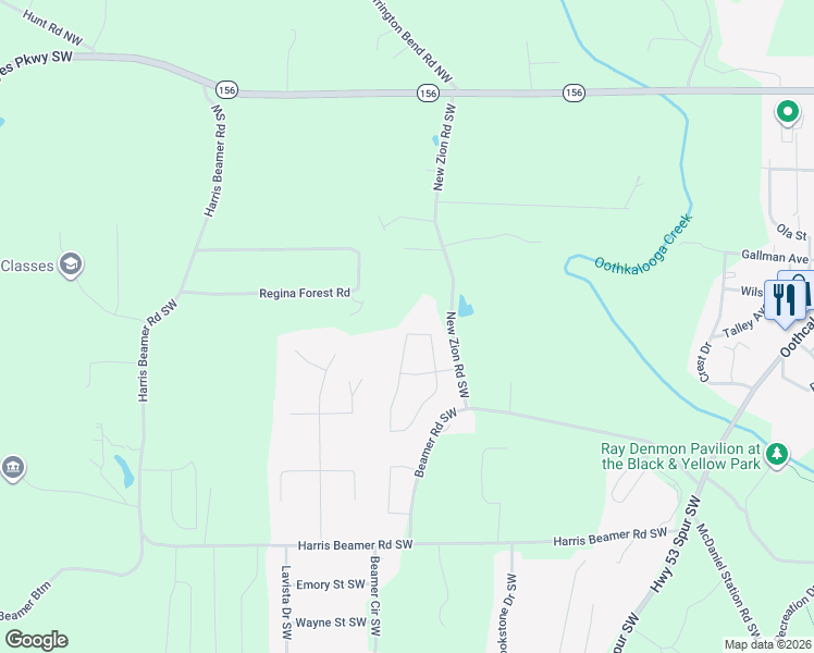 map of restaurants, bars, coffee shops, grocery stores, and more near 113 Gilmore Circle in Calhoun