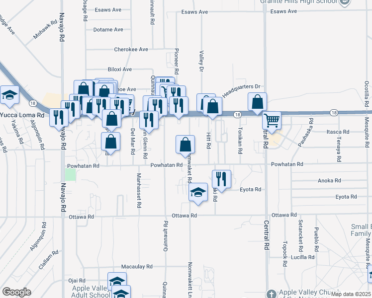map of restaurants, bars, coffee shops, grocery stores, and more near 13580 Nomwaket Road in Apple Valley