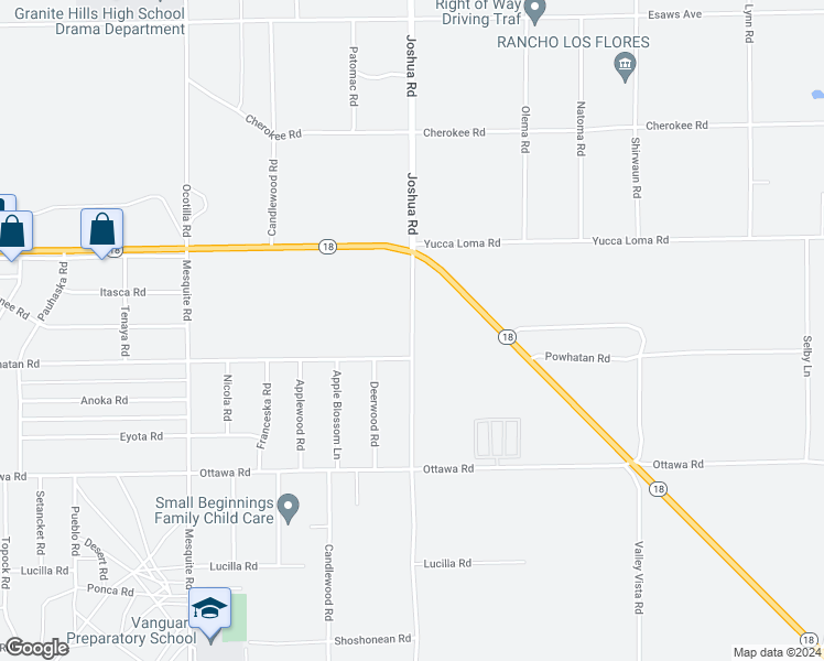 map of restaurants, bars, coffee shops, grocery stores, and more near Joshua Road in Apple Valley