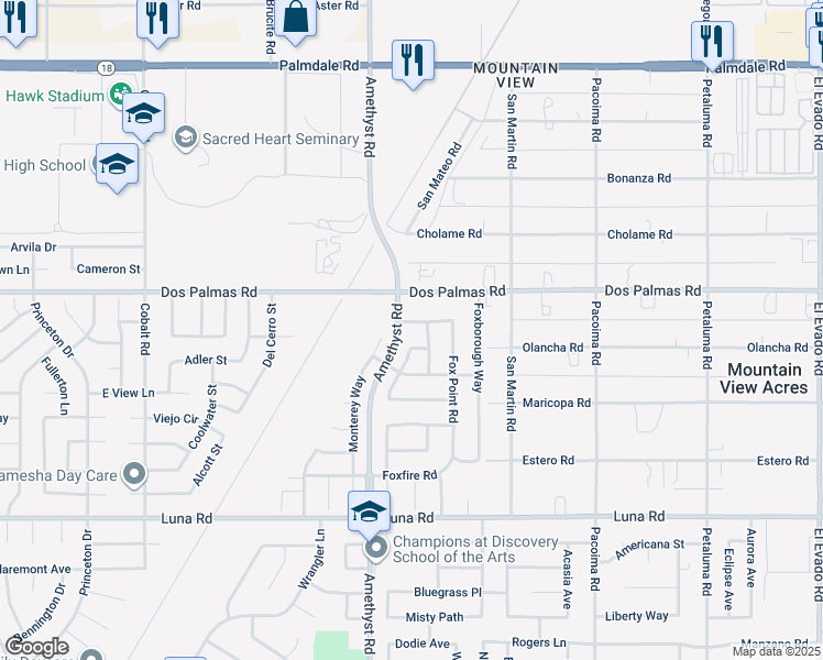 map of restaurants, bars, coffee shops, grocery stores, and more near 13785 Rafael Way in Victorville