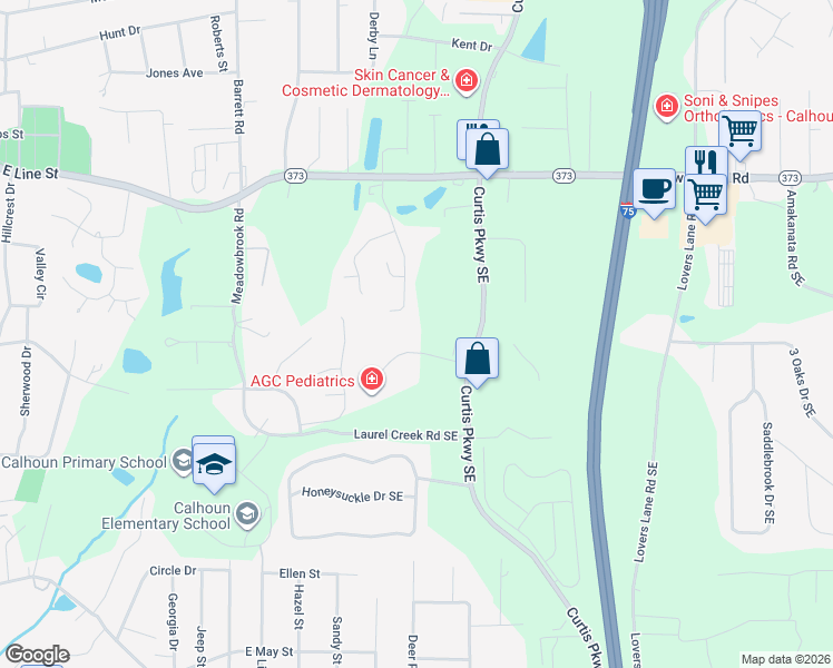 map of restaurants, bars, coffee shops, grocery stores, and more near 135-1 Professional Court in Calhoun