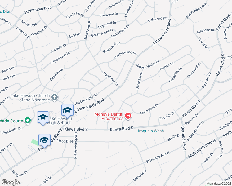 map of restaurants, bars, coffee shops, grocery stores, and more near 2944 Palo Verde Boulevard South in Lake Havasu City