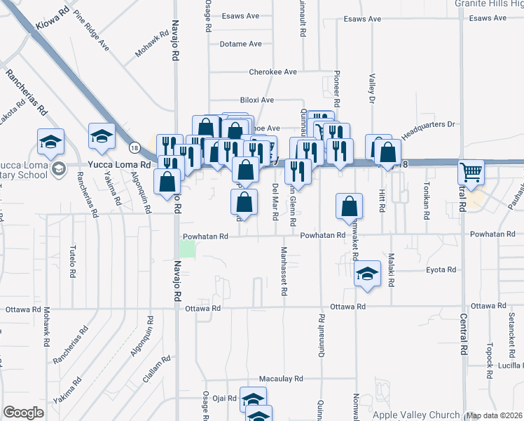 map of restaurants, bars, coffee shops, grocery stores, and more near 13533 Powhatan Court in Apple Valley