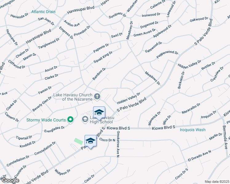 map of restaurants, bars, coffee shops, grocery stores, and more near 2750 Hidden Valley Drive in Lake Havasu City