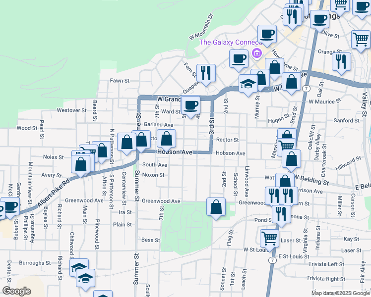 map of restaurants, bars, coffee shops, grocery stores, and more near 620 Hobson Avenue in Hot Springs