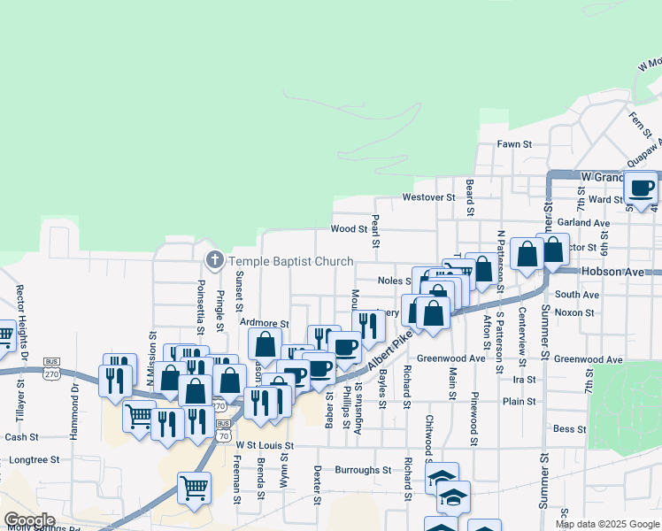 map of restaurants, bars, coffee shops, grocery stores, and more near 319 Gardner Street in Hot Springs