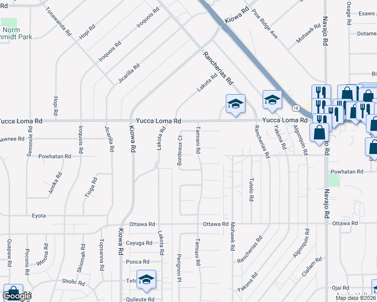 map of restaurants, bars, coffee shops, grocery stores, and more near 21172 Burgundy Way in Apple Valley