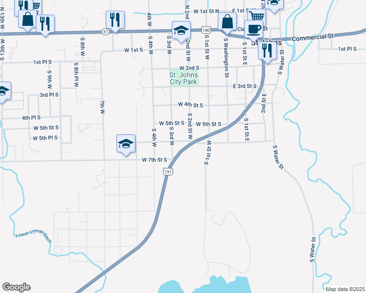 map of restaurants, bars, coffee shops, grocery stores, and more near 610-612 White Mountain Drive in Saint Johns