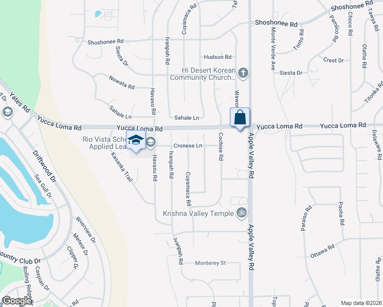 map of restaurants, bars, coffee shops, grocery stores, and more near 13591 Cuyamaca Road in Apple Valley