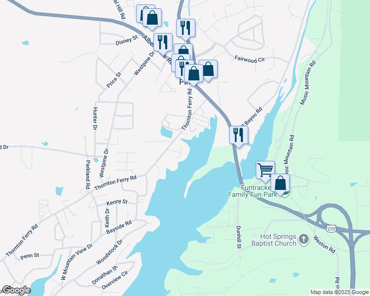 map of restaurants, bars, coffee shops, grocery stores, and more near 100 McCurry Terrace in Hot Springs