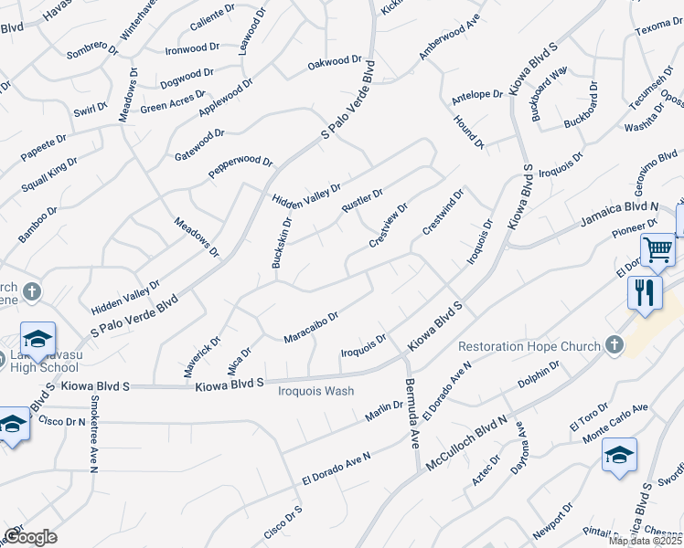 map of restaurants, bars, coffee shops, grocery stores, and more near 3135 Maverick Dr in Lake Havasu City