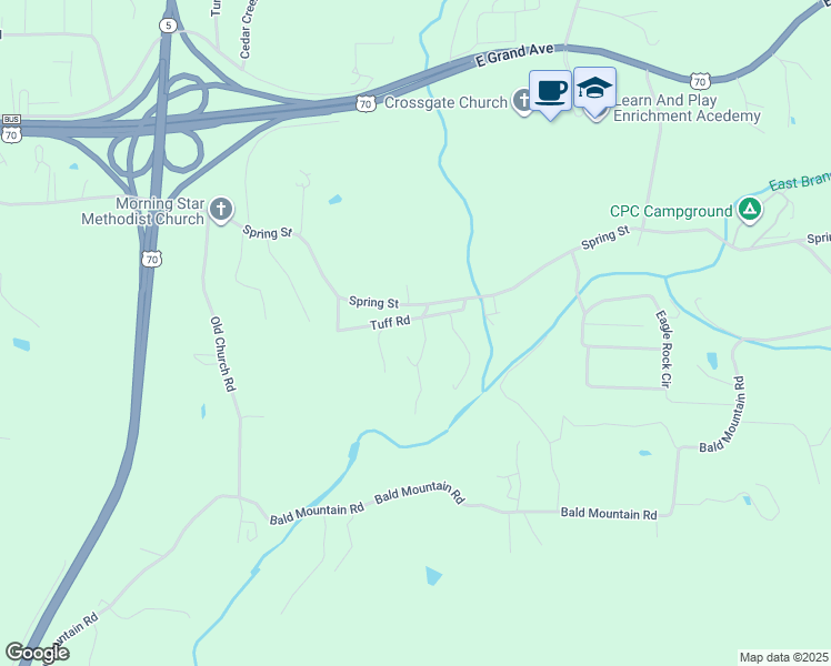 map of restaurants, bars, coffee shops, grocery stores, and more near 182 Tuff Road in Hot Springs
