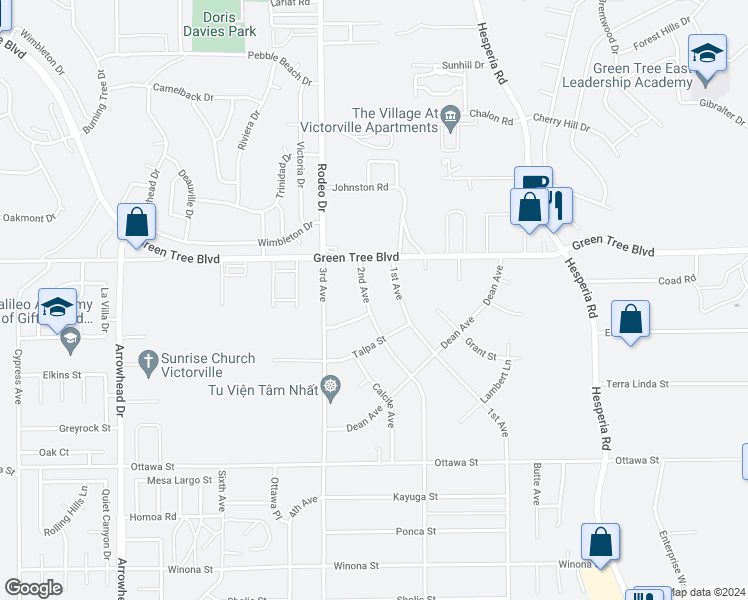 map of restaurants, bars, coffee shops, grocery stores, and more near 13609 2nd Avenue in Victorville