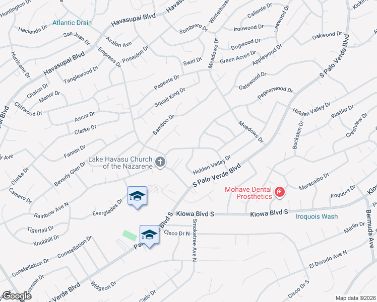 map of restaurants, bars, coffee shops, grocery stores, and more near 2784 Briarcrest Drive in Lake Havasu City