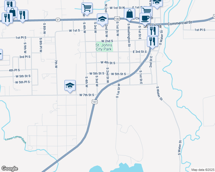 map of restaurants, bars, coffee shops, grocery stores, and more near 612 White Mountain Drive in Saint Johns