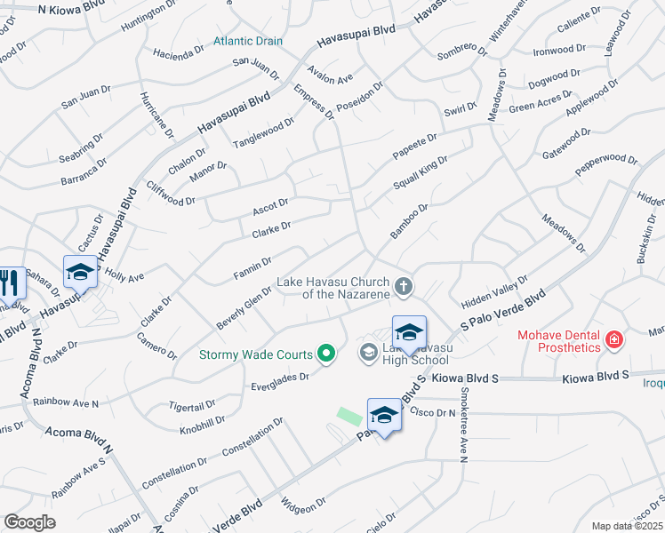 map of restaurants, bars, coffee shops, grocery stores, and more near 2625 Sunkentree Drive in Lake Havasu City