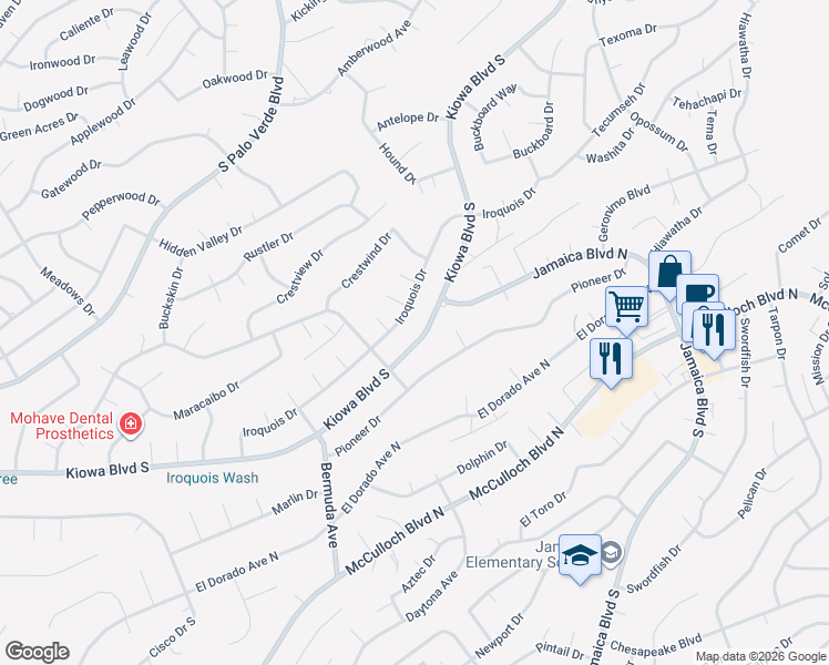 map of restaurants, bars, coffee shops, grocery stores, and more near 3300 Iroquois Drive in Lake Havasu City
