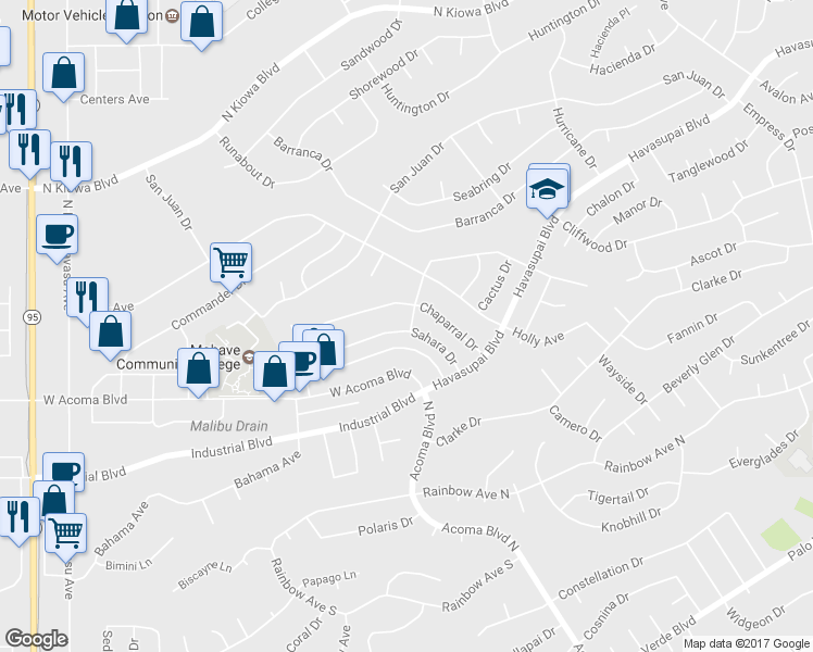 map of restaurants, bars, coffee shops, grocery stores, and more near 2215 Alpine Drive in Lake Havasu City